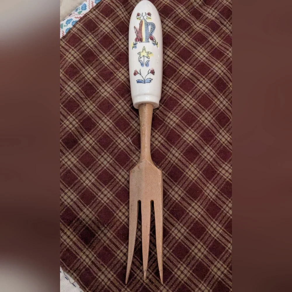 Vintage Serving Fork Utensil 1970s Japan porcelain Handle